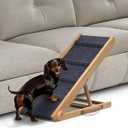 Adjustable Dog Ramp for Bed - Foldable Wooden Ramp for Dogs to Get on Bed, Couch, or Car with 12.6" Wide Walking Space (Natural Wood with Gray Carpet, Small)