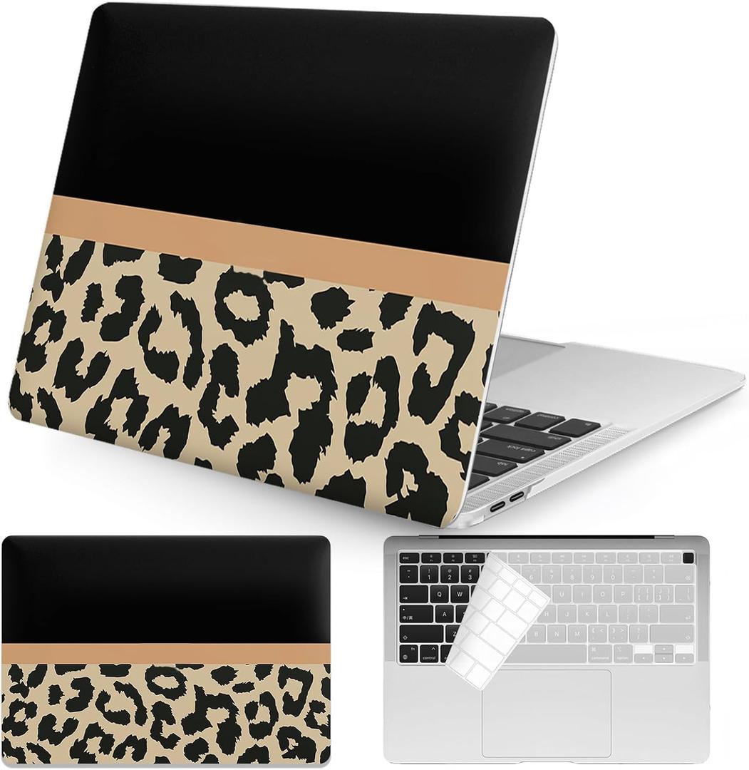 Seorsok Compatible with MacBook Air 13 inch Case 2022 2021 2020 2019 2018 Release Model A1932 A2179 M1 A2337 with Touch ID Cool Cheetah Laptop Plastic Hard Shell&Keyboard Cover-Beige&Black