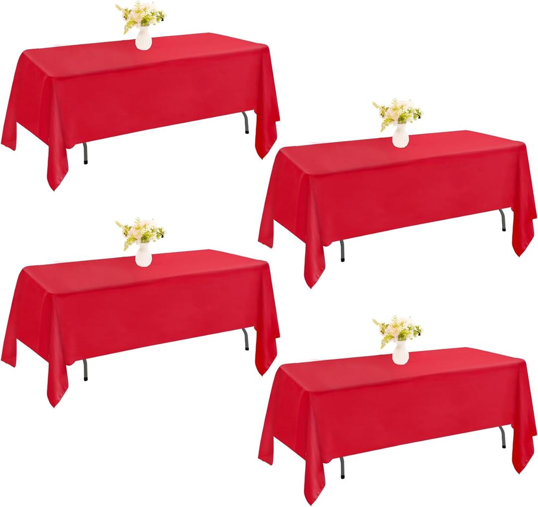 4 Pack Rectangle 60x102 Inch Red Polyester Table Cloth Washable Table Cover for Wedding Dining Table Buffet Parties Banquet DecorationRed