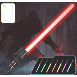 OSDUE Lightsaber for Kids, 7 Color Rechargeable Light Up Saber with FX Sound & TypeC Charging Cable, Expandable Light Swords for Star War Fighters & Warriors Children's Day New Years Gifts (Black)