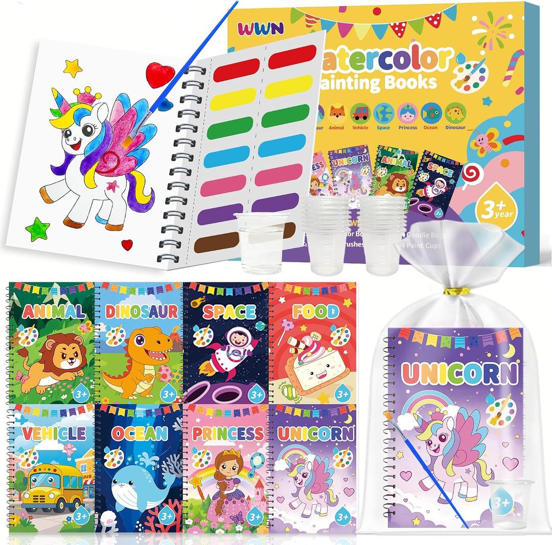 24 Water Coloring Books Party Favors: Bulk Mini Kids Birthday Favor, Goodie Bag Stuffers, Art & Crafts Classroom Prizes, Paint Activities School Toys, Halloween & Christmas Return Gifts for Ages 4-8