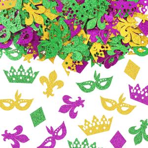 Estivaux 200 Pieces Mardi Gras Confetti for Table Decorations, Fat Tuesday Confetti Decorations Glitter Green Purple Paper Confetti Eyeglass Crown Table Confettis for Mardi Gras Party Favors