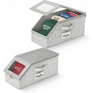 AVOKIHI 2 Pack Hat Organizer for Baseball Caps - Baseball Caps Storage Organizer with Dustproof Lid, Large Fabric Hat Boxes for Men Closet Shelves, Keeps Cap Shape