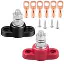 2 Pack 12V 250A Power Distribution Block 5/16" Single Stud Busbar M8 Terminal Bus Bar 12 Volt DC Battery Junction Post for Auto Boat Marine Solar System Positive and Negative