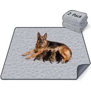 LOOBANI 2 Packs Extra Large Washable Pee Pads for Dogs 48"x48", Non-Slip Reusable Dog Mat, Super Absorbent Whelping Pads, Leak-Proof Dog Playpen Mat for Floor, Bed, Incontinence, Housebreak,Gray