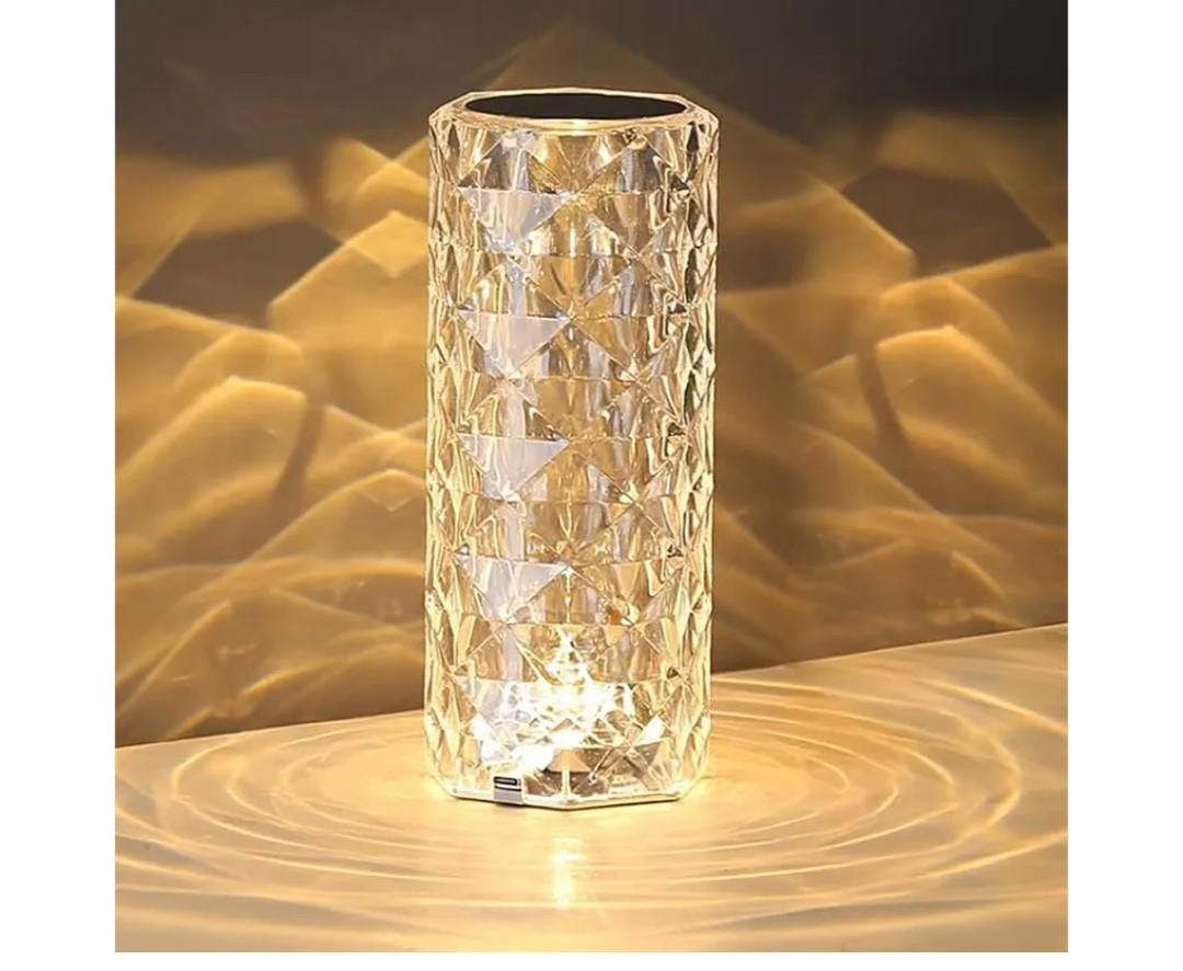 Portable Crystal Table Lamp,3 Color Touch Control Rechargeable Lamp,Crystal Bedside Lamp,Night Light,Room Decor Desk Lamp,Bedroom,Living Room,Kitchen,Dining Room Lamp (3-Color Rose)