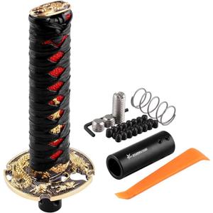 RYANSTAR Samurai Sword Automatic Shift Knob Universal Compatible with Lock/Button Automatic TransmissionCool Katana Gear Shifter Metal Weighted Black&Red