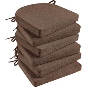 Basic Beyond Chair Cushions for Dining Chairs with Ties and Removable Cover, 2" Thick Seat Cushions for Kitchen Chairs, Set of 6, 17" x 16", Brown
