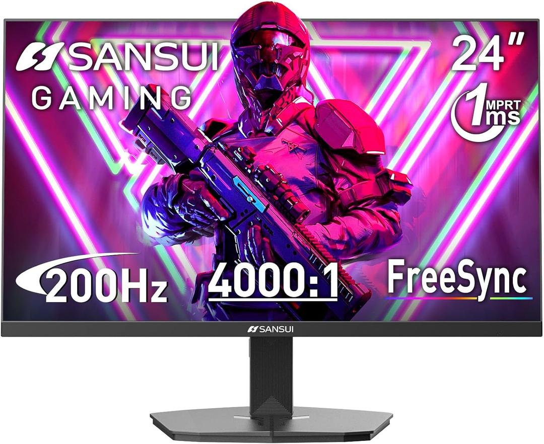 SANSUI 24 Inch Gaming Monitor 200Hz 1Ms FreeSync HDR 110% sRGB FHD 1080P Computer Monitor HDMI DP Ports Eye Care Frameless VESA Mount Cable Management (ES-G24F4L HDMI Cable Included)