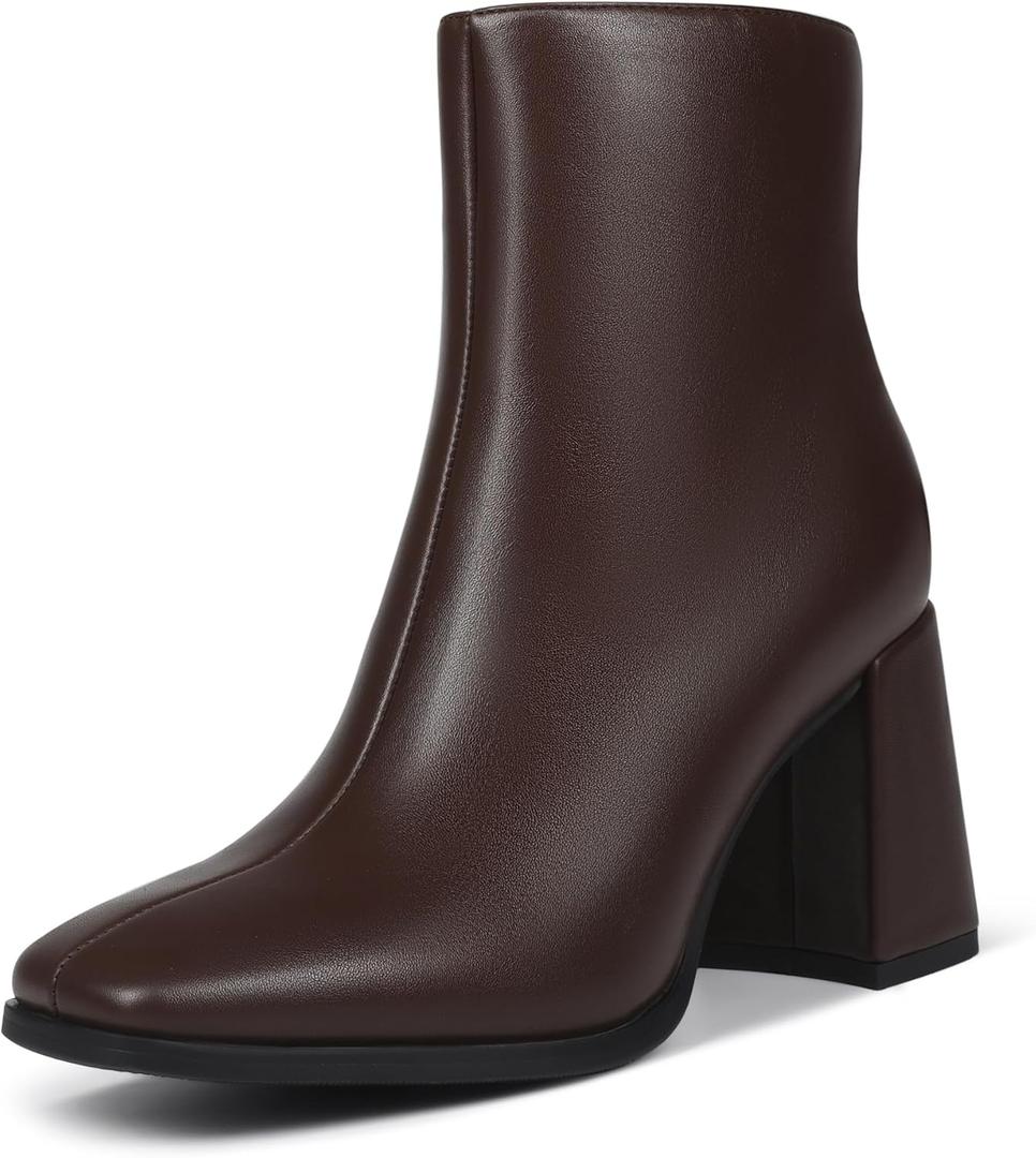 Womens Square Toe Ankle Boots Chunky Heel Causual Comfort Ankle Booties Dress Boots for Women (7.5, Brown)