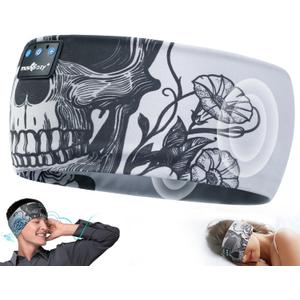 MUSICOZY Sleep Headphones Bluetooth Headband, Wireless Sleeping Headphones Music Sport Headbands, Long Time Play Sleeping Headsets Built-in Thin Speakers, Skulls Design for Sleeping Yoga