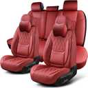 Car Seat Covers Full Set, Breathable Leather Automotive Front and Rear Seat Covers & Headrest, Universal Automotive Vehicle Seat Cover for Most Sedan SUV Pick-up Trucks, Red