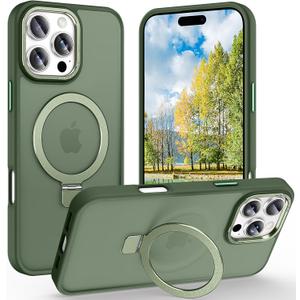Magnetic for iPhone 16 Pro Max Case with Ring Stand, [10 FT Drop Protection] [Velvety Touch] Slim Translucent Matte Back Shockproof Phone Case for iPhone 16 Pro Max 6.9'', Midnight Green