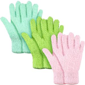 Patelai 3 Pairs Microfiber Plant Dusting Gloves Leaf Cleaning Gloves for Indoor Plants, Blinds, Furniture, House(Medium,Greenyellow, Water Blue, Pink)