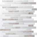 LONGKING 10 Sheet Marble Peel and Stick Backsplash for Kitchen,Self-Adhesive Tile Backsplash for Kitchen, Bathroom, 12in x 12in, (Beige & White)