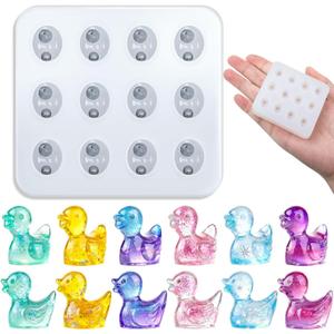 Mini Cute Duck Figurines Silicone Mold, Micro Dollhouse Animal Epoxy Casting Mold with Realistic Shapes for DIY Resin Art Fairy Garden Miniatures Landscape Crafts Decor (12-Cavity)