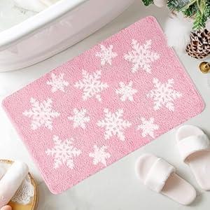 Softania Pink Snowflakes Bathroom Rug - Christmas Bathroom Decor Cute Small Bath Mat Christmas Decorations for Bedroom, Kitchen, Xmas Decor