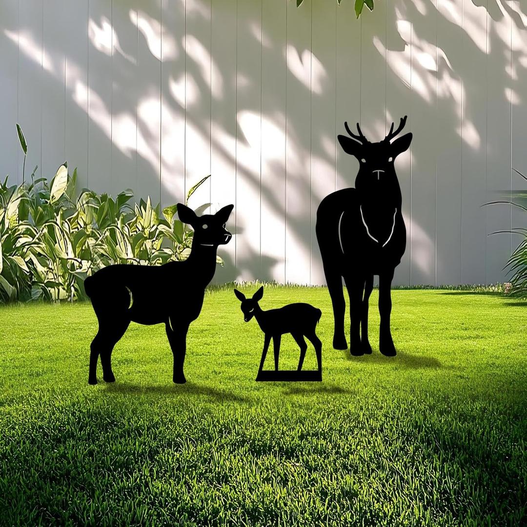3 Pack Deer Metal Garden Decorative Stakes, Weather Proof Silhouette Statues for Yard, Patio,Outdoor Decor for Deer Lovers and Pet Owners, 14.5 x 12.5 x 0.07 inches