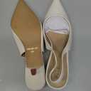 JENN ARDOR Slingback Heels for Women Low Heels Dress Shoes Kitten Pumps Dressy Heeled Sandals Wide Width Fashion Casual Shoes (8, Cream White/Pu)
