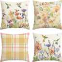 AVOIN colorlife Hummingbird Spring Flowers Throw Pillow Covers, 18 x 18 Inch Watercolor Orange Summer Cushion Case Decoration for Sofa Couch Set of 4