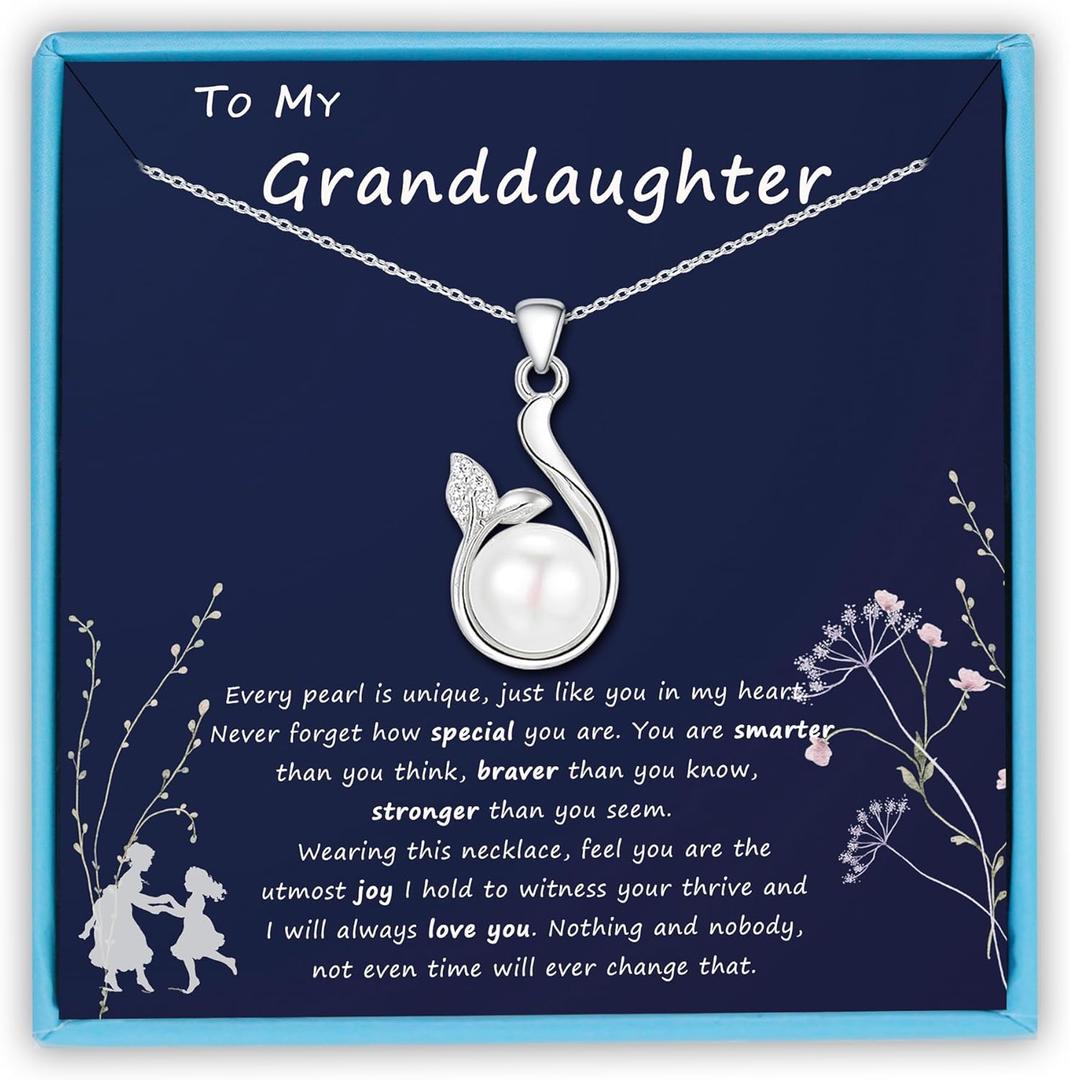 Sereney Back to School Gifts for Daughter Granddaughter as Silver Freshwater Pearl Necklace for Granddaughter Necklace, Granddaughter Gifts from Grandma as Daughter Necklace from Dad