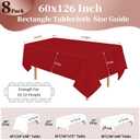 8 Pack Red Tablecloth 60x126 Inch Rectangle Tablecloths for 8 Foot Rectangle Tables, Table Cloth Washable Polyester Fabric Rectangular Table Cover for Dining Banquet Wedding Party