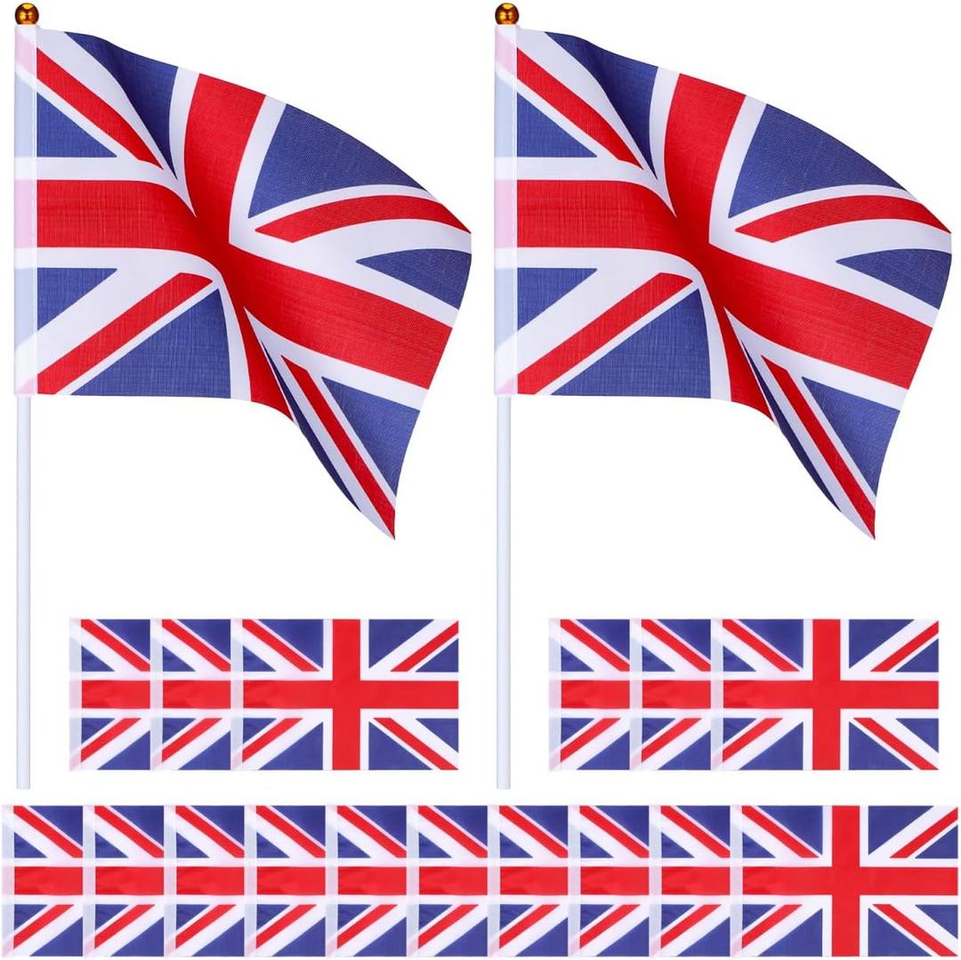 PartyKindom Union Jack Flags on Sticks Polyester Handheld Fifty Pack