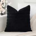 OTOSTAR Corduroy Decorative Throw Pillow Covers 22x22 Inch Super Soft Boho Striped Square Pillow Covers Case Modern Cushion Covers for Sofa Couch Bedroom Car Decor Black
