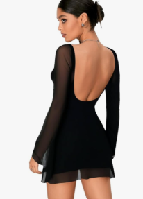 WDIRARA Women's Y2k Leopard Print Dress Mesh Bell Long Sleeve Backless Mini Dresses Size XS