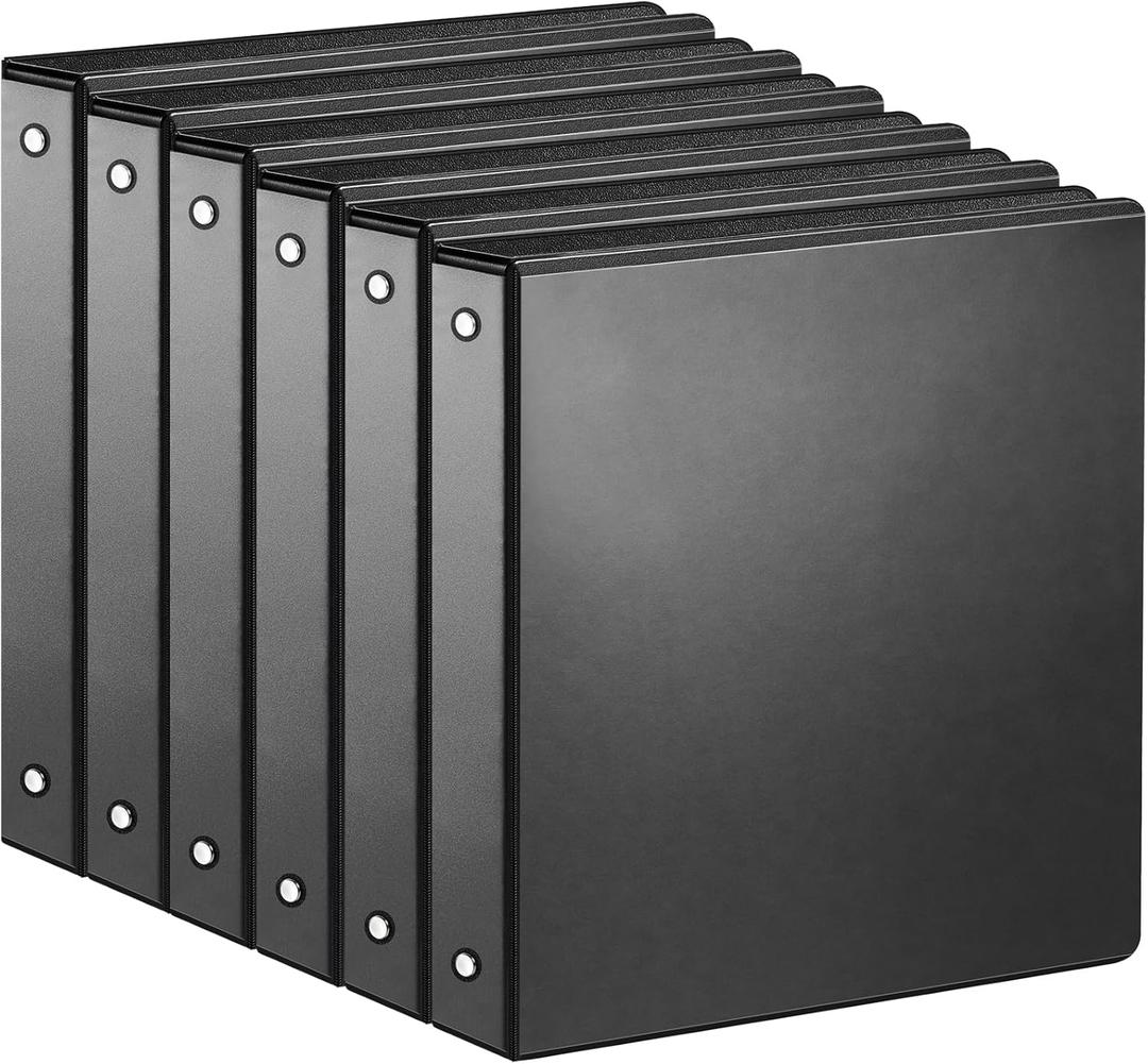 SUIN 1-inch 3 Ring Binder with 2 Interior Pockets, 1''Durable Binders Holds US Letter Size 8.5'' x 11'' Paper - Versatile Binders for Office, Home, and School Use, 6 Pack Black