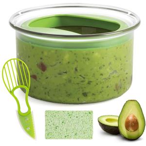 Guacamole Keeper(1 Pcs), Guacamole Bowls, Avocado Keeper Fresh Guacamole Plastic Kitchen Storage Container with Air Tight Lid, 3-in-1 Avocado Slicer and Cleaning sponge