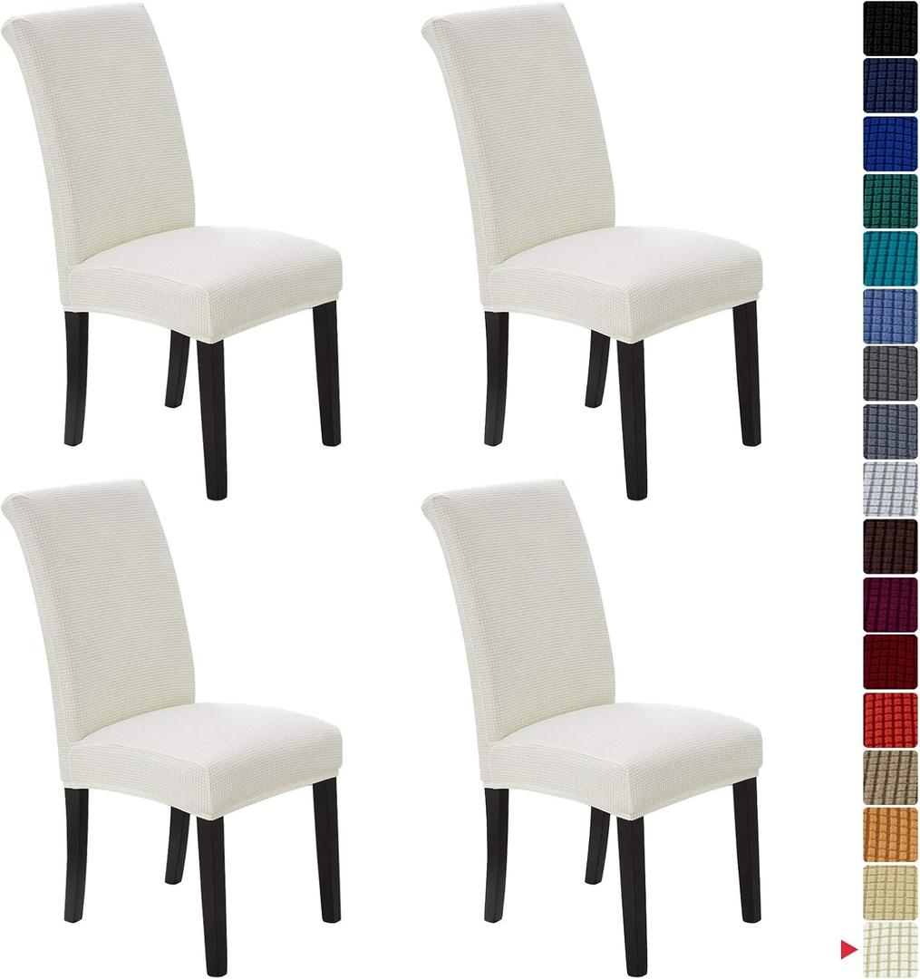 Howhic Stretch Chair Covers for Dining Room Set of 4, Removable Washable Dining Room Chair Covers, Dining Chair Slipcovers Seat Protector, Great for Home and Banquet Decoration (Ivory, 4 Pack)
