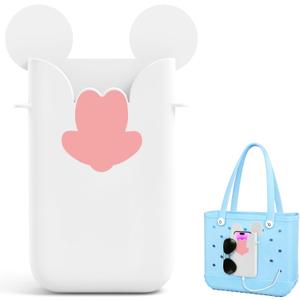 Silicone Phone Holder Compatible with Bogg Bag, Cute Ears Design Phone Case Holder Attachment for All Bogg Bags and Beach Bag Accessory, Bogg Bag Charms for Beach Totes, Bogg Bag Accessories, White