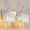 Modern Bathroom Vanity Light 2-Light Chrome Crystal Light Fixtures Over Mirror for Bathroom Wall Sconce