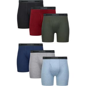 Hanes mens Underwear Boxer Briefs Pack, Cool & Breathable Cotton Moisture-wicking Underwear for Men, No Ride Up (Large, Heather Blue/Red/Black - 6 Pack)