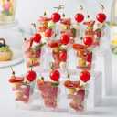Zezzxu 50 Sets 5 oz Plastic Charcuterie Cups with 100 Sticks, Square Appetizer Cups with Cocktail Picks Mini Party Serving Cups for Fruit, Snack, Dessert
