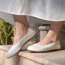 poemlady Womens Ballet Flat Shoes Dress Shoes Knit Round Toe Slip On Ballerina Walking Flats Shoes for Woman Low Wedge Casual (7.5, White)