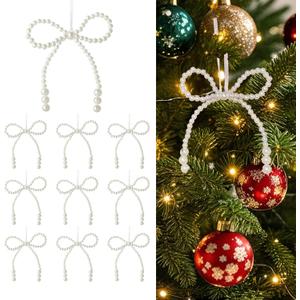 20 PCS Pearl Bows White Christmas Ornaments Decorations Xmas Decor for Christmas Tree Wreath Fireplace Garland Party (White)