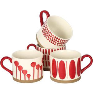 Koja 16 oz Premium Hand Painted Porcelain Ceramic Mug Set, Large Coffee & Tea Mugs, Elegant Decorative Durable Stoneware Microwave Safe Drinkware for Home Kitchen, 4-Pack
