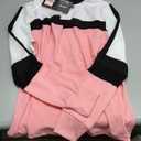 ThusFar Women's Casual Sweatsuit Two Piece Outfits Patchwork Net Color Block Pocket Hooded Top Pant Set Jogger Tracksuit (Large, Pink)