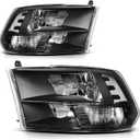 DWVO Headlight Assembly Compatible with 2009-2018 Dodge Ram 1500 2500 3500/2019-2022 Ram 1500 Classic Pickup Headlamp Replacement (Only for Quad Models) (Black Housing Clear Reflector)
