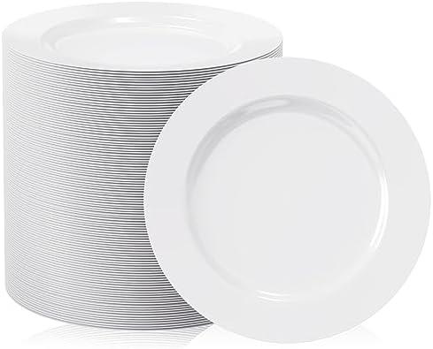 FOCUSLINE 100 Count White Plastic Dessert Plates 7 Inch, Disposable Heavy Duty Plastic Plates for Weddings, Parties and Events FOCUSLINE 100 Count White Plastic Dessert Plates 7 Inch, Disposable Heavy Duty Plastic Plates for Weddings, Parties and Events