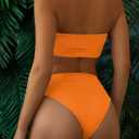 Pink Queen Women's Ribbed High Waisted Bikini Set Removable Strap Bandeau Swimsuit (Orange, XL)