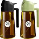 YARRAMATE 2PCS 16oz/470ml Oil Sprayer for Cooking with Stickers, Food-Grade 2 in 1 Olive Oil Dispenser Bottle for Kitchen, Premium Dark AmberGlass Oil Bottle for Air Fryer, BBQ (Black & Green)