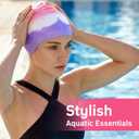 Women Swim Cap 2 Pack for Long Hair, Silicone Flower Adult Swimming Caps Waterproof for Girl Youth No Wet Hair (Purple)