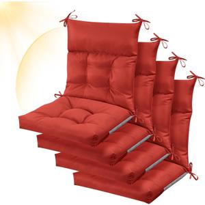 Sintuff 4 Pcs 44 x 21 x 4 Patio Chair Cushions Outdoor Chair Cushion Seat/Back Tufted Pillow with Ties Water Resistant Replacement Indoor Patio Furniture Outdoor Furniture (Solid Color,Red)