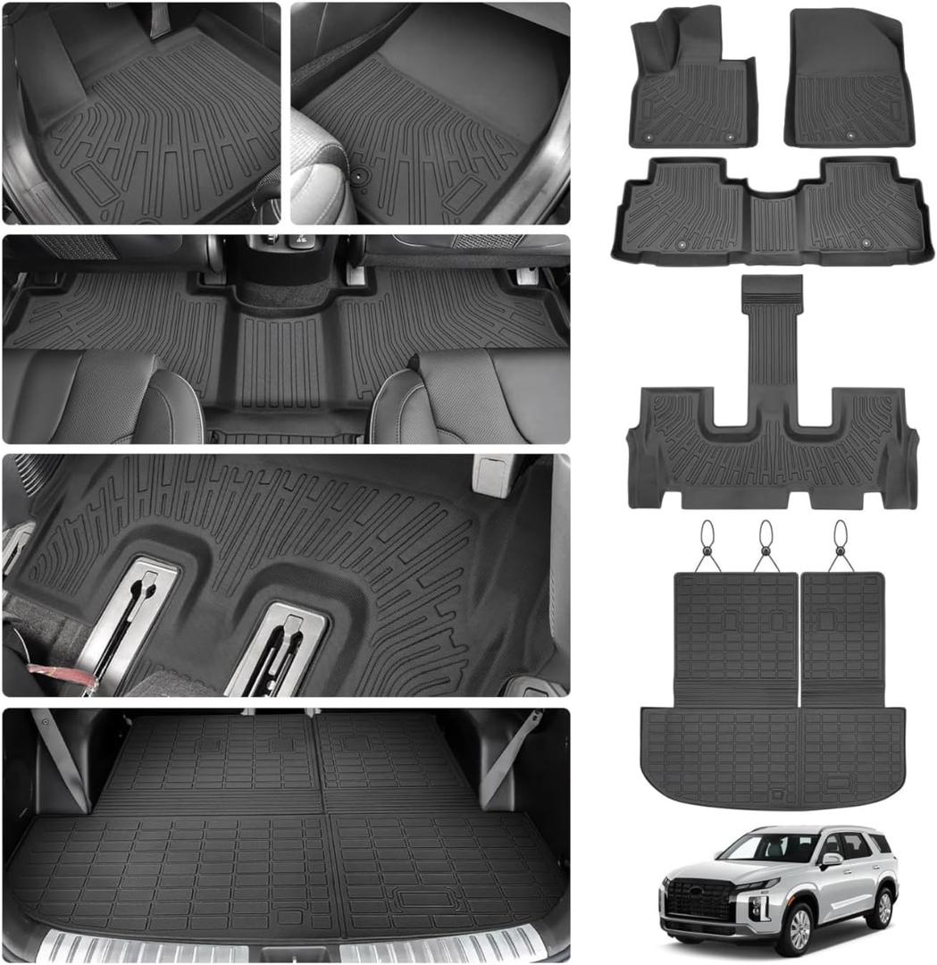 Floor Mats for Hyundai Palisade 2020-2025, Trunk Mat with Back Seat Cover for Palisade Accessories, All Weather Cargo Liner 3 Rows Full Set Carpet Protection