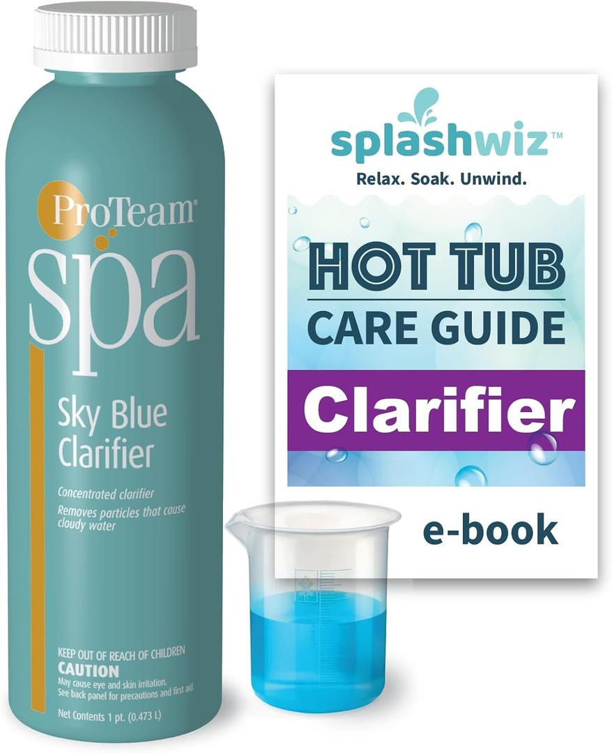 SplashWiz Proteam Spa Sky Blue Clarifier - Spa Clarifier Hot Tub Clarifier - Hot Tub Water Clarifier Hot Tub Chemicals Care Guide - Made in USA (1 pt)