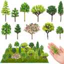 56 Pcs Diorama Trees Kit Include 55 Pcs Plastic Model Trees for Crafts 1 Piece 7.9in-11.8in Green Lawn Decorative Mini Fake Miniature Tree Materials for Scenery Architecture DIY Craft