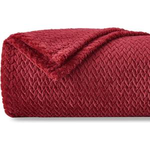NEWCOSPLAY Super Soft Throw Blanket Red Premium Silky Flannel Fleece Leaves Pattern Lightweight Bed Blanket All Season Use (Red, Throw(50"x60"))